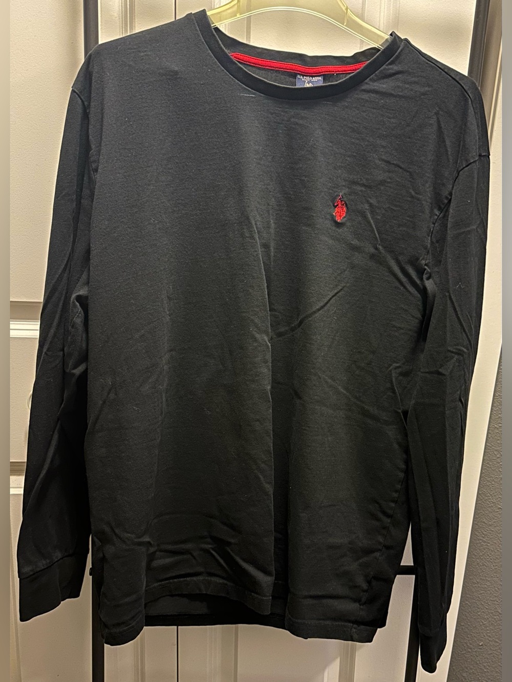 U.S. Polo Assn. Black Long-Sleeve Crew with Red Logo